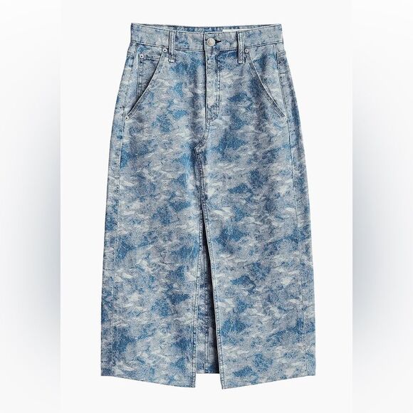 RAG & BONE Skirt Denim NWT Midi SId Jacquard Blue Size 24 XS - Picture 11 of 13